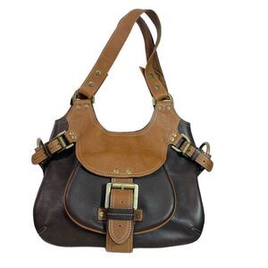 Mulberry Two Tone Leather PHOEBE Oak & Brown Satchel Shoulder Handbag Purse